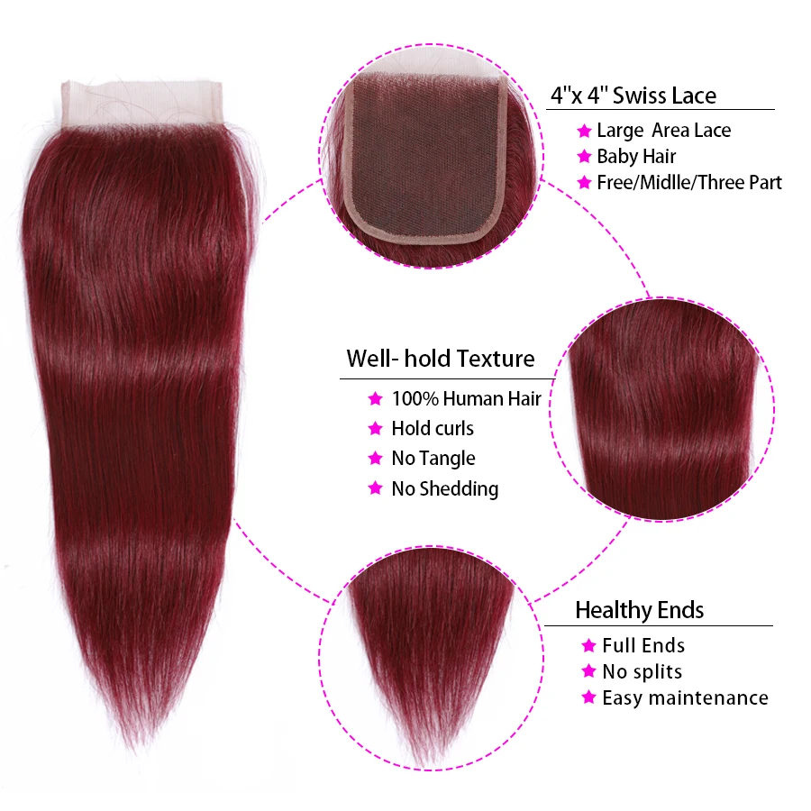 Peruvian Straight Human Hair Bundles With Closure Ombre Bundles