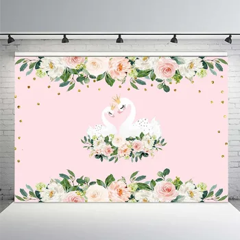 

Neoback White Swan Backdrop for Photography Baby Birthday Sofia Milani Theme Party Banner Decor Photo Background Orange Backdrop