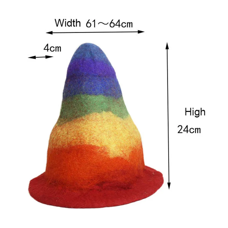 Ручной работы волшебник фетровые шапки модные радужные шерстяные шапки градиент женская шапка, сезон осень-зима женские дикие праздничные колпаки эльфийские шляпы капот подарок