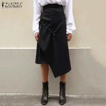 

2020 Summer Zipper Irregular Skirts ZANZEA Fashion Work OL Long Vestidos Women Solid Lace-Up PU Leather Skirts Female Robe Jupe