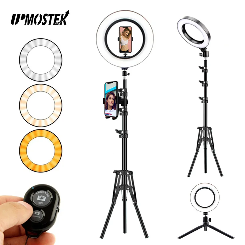 

UPMOSTEK Selfie Ring Light with Tripod Dimmable Photography Lighting Ring Lamp Flashes for Phone Youtube Makeup TikTok Live