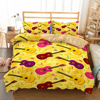 

Cartoon Guitar Bedding Set Bedroom Decor Doona Quilt Cover Yellow Background Hypoallergenic 1PC Duvet Cover with Pillowcase