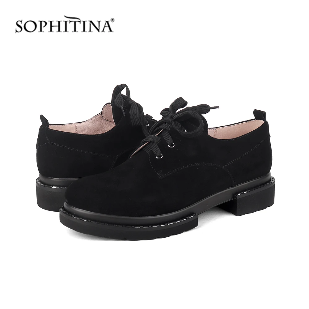 SOPHITINA/Стильные туфли на плоской подошве со шнуровкой; Простые Модные неглубокие кружевные замшевые туфли для детей; износостойкие повседневные туфли на плоской подошве с круглым носком; PC225