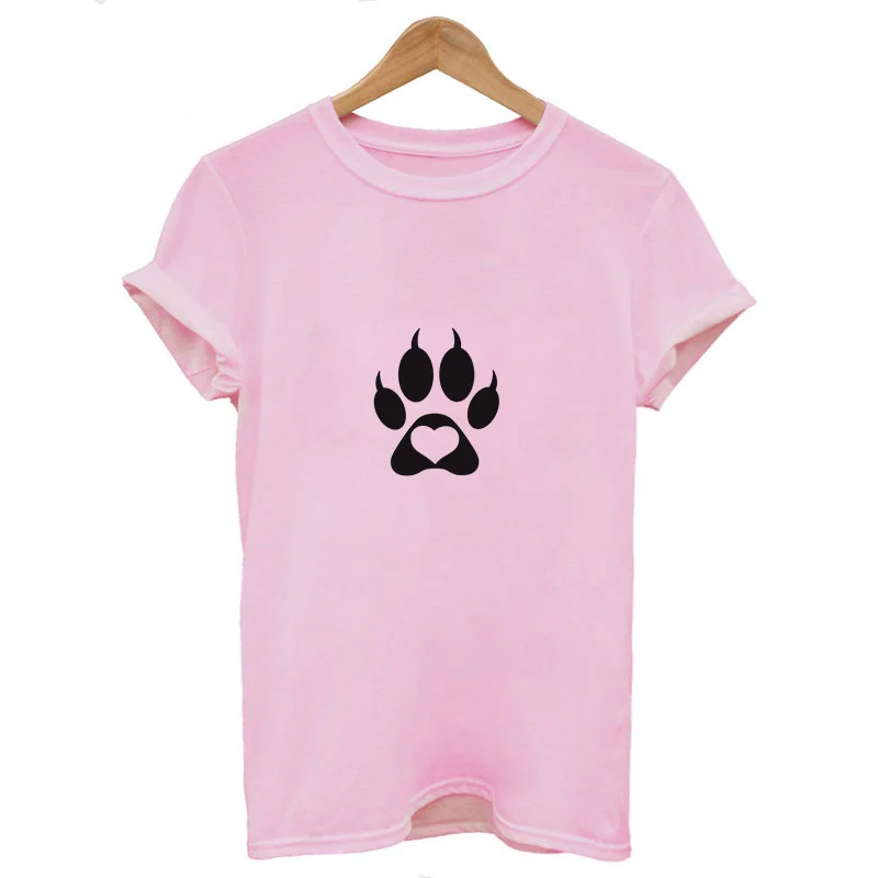 4894-Pink Новинка, Милая футболка с принтом в виде собачьей лапы, женские модные топы, женская футболка Tumblr, летняя повседневная Винтажная футболка в стиле Харадзюку - Цвет: 4894-Pink