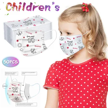 

50PC Children Disposable Print Face Mask 3Ply Ear Loop Health Care Solid Covers Mouths Disposable 3Ply Facemask Fast Shipping
