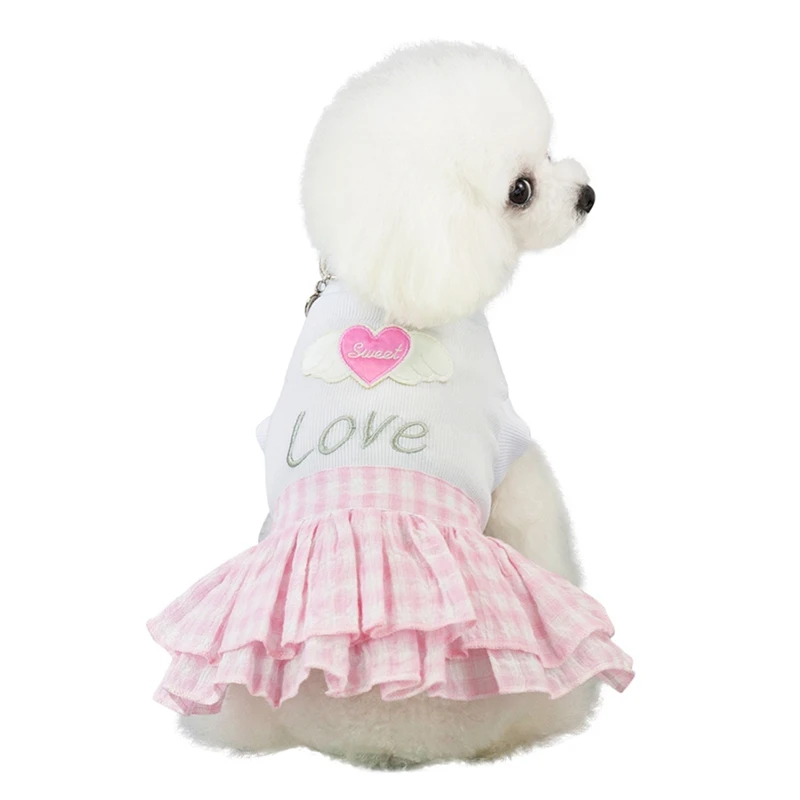 Милая одежда для домашних животных, щенок, клетчатая короткая юбка принцессы, топ с рисунком сердца, платья для собак, Ropa Perro Q1
