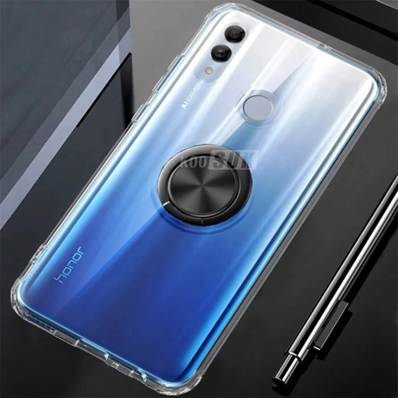 Для huawei P Smart чехол для huawei P Smart прозрачный с магнитным кольцом на палец держатель для телефона прозрачный чехол - Цвет: Черный