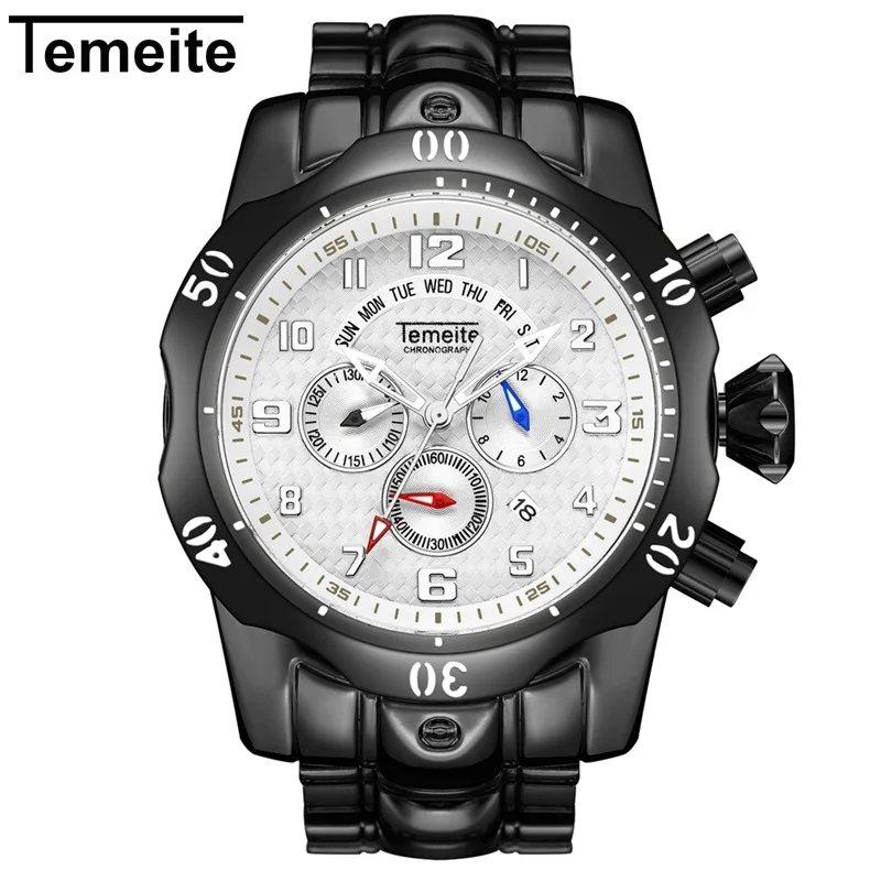 TEMEITE Relogio мужские спортивные часы мужские модные золотые мужские s часы лучший бренд класса люкс водонепроницаемые спортив - Цвет: black 3