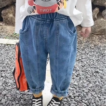Детские джинсы; стиль; свободная одежда в западном стиле; модная Осенняя верхняя одежда для малышей; модные универсальные брюки