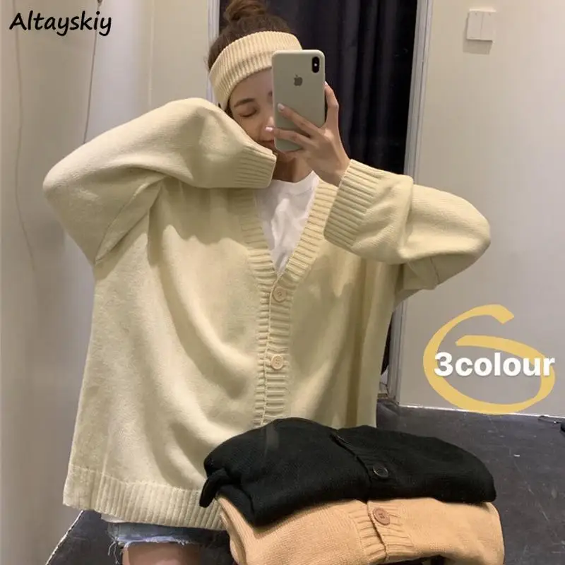 Cárdigan minimalista para mujer, suéter Retro con cuello en V, Harajuku, básico para estudiantes, de punto, moda Oversize, combina con todo, Primavera y diario