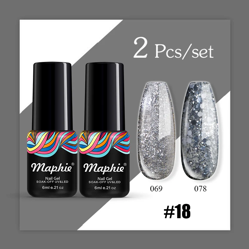 18 Maphie, 2 шт./лот, набор гель-лаков, блестящий Гель-лак для ногтей, впитываемый базовый верхний слой, долговечный Блестящий цветной гель, необходимое базовое верхнее покрытие - Цвет: 18