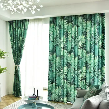

American Style Curtains for Living Dining Room Bedroom Ins Wind Green Leaf Printed curtainTulle European Curtains Customization