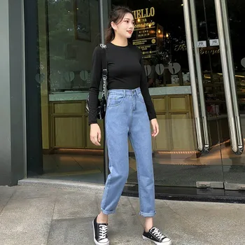 

Fashion Casual Women High Waisted Jeans Comfortable Straight Denim Pants Vintage Women Ankle-length Trousers #3