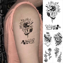 Sexy Flower Waterproof Temporary Tattoo Sticker Sunflower Rose Henna Clock Line Flash Tatoo Simple Body Art Men Women Fake Tatto