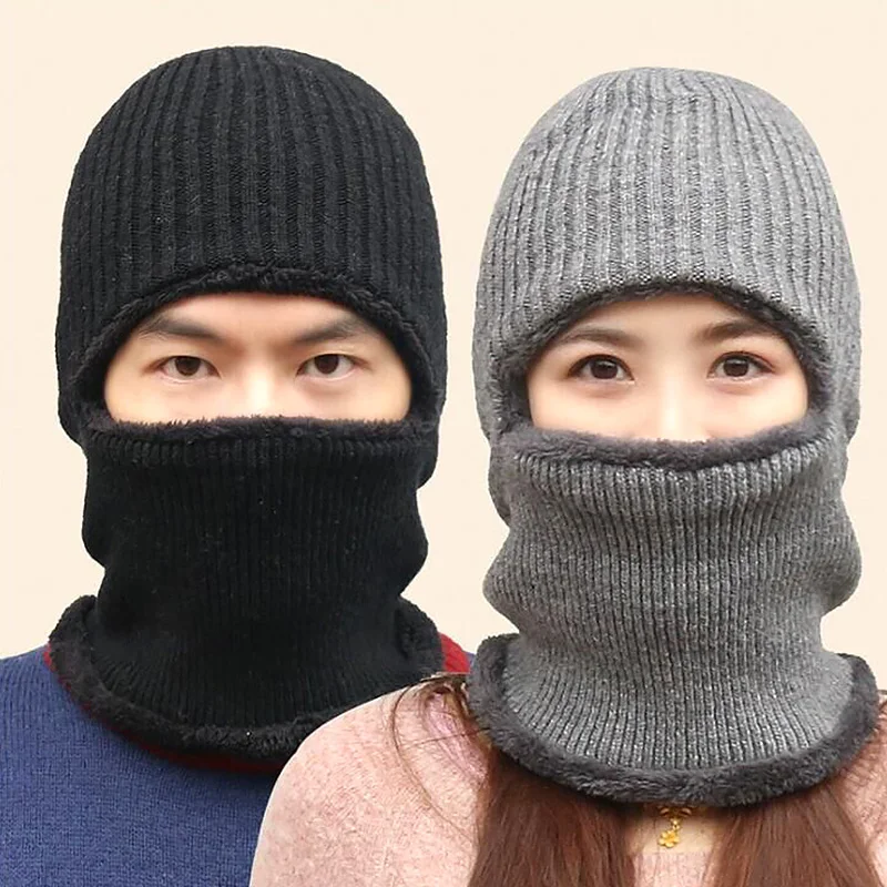 

Hat Winter For Men and Women Knitted Hat Sleeve Hat Velvet to Keep Warm Cycling Masked to Protect Thick Against Wind Soft