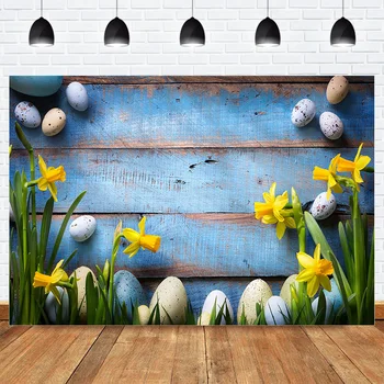 

Photography Backdrop Spring Easter Wooden Floor Background for Photo Studio Easter Egg Daffodil Newborn Birthday Portrait Props