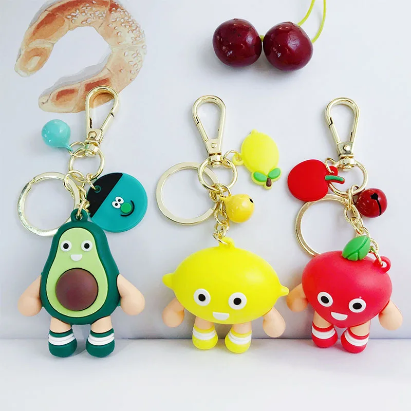 

Creative Cute fruits figures keychain cartoon avocado apple lemon keychains for Kids Toy Women Girl bag pendant car keyring Gift