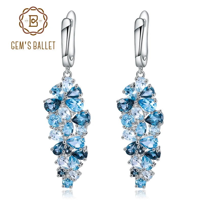 Серьги GEM'S с натуральными Лондонскими голубыми топазами и драгоценными камнями