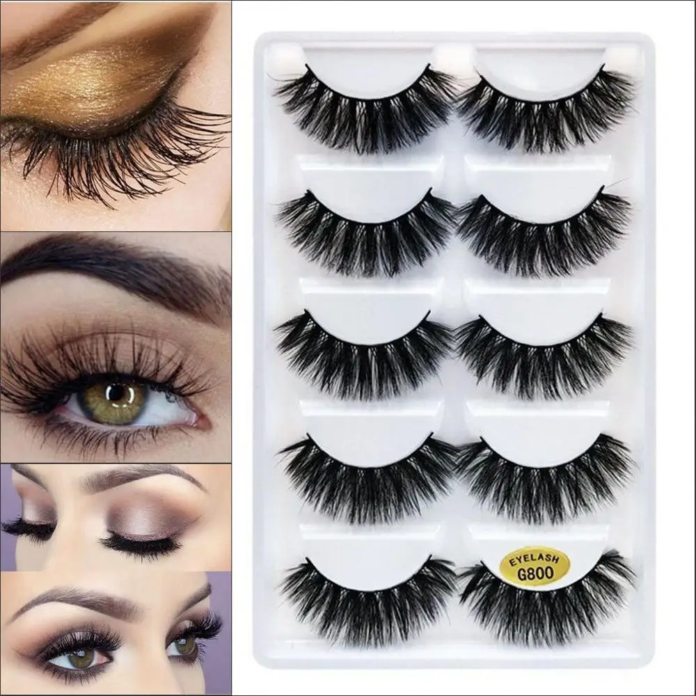 

Eyelashes 5 Pairs Naturally Extended Fashion Handmade Real Mink 3D False Eyelashes Thick Long Eyelashes