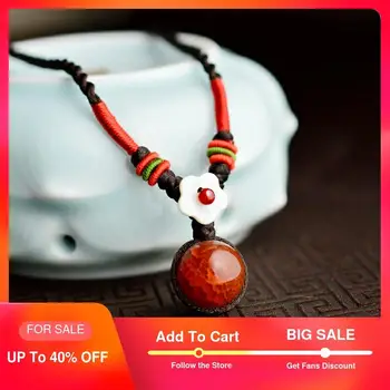

Ethnic Choker Necklace For Women short rope chain Red Dragon stone ball pendant fashion ethnic femme jewelry 2018 new arrival