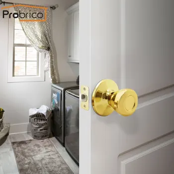 

Probrico gold Brass Door handles for Interior Door front back door knobs with latch Household keyless aisle Door lock Hardware