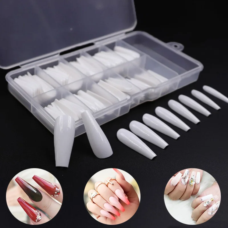 

500/100pcs Long Ballerina Full Nail Tips Acrylic Press on Fake Nails Coffin Shape Professional False Nails Extend DIY Salon Tool