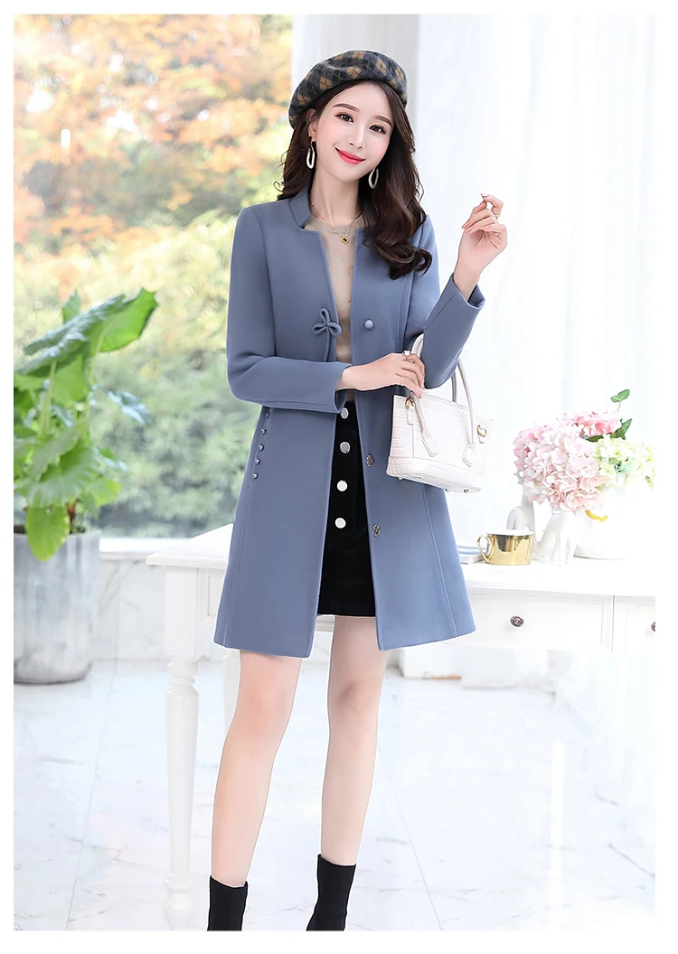 Шерстяное Женское пальто средней длины, осень, популярная новая мода, большой размер, тонкое, темпераментное зимнее шерстяное пальто, женская одежда