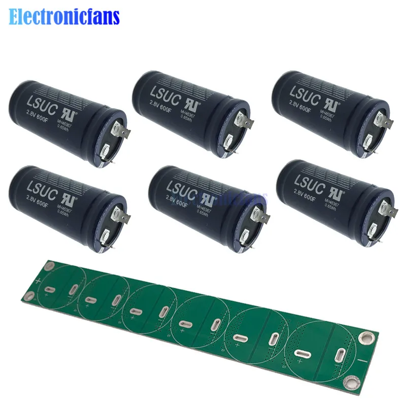 

6PCS/Set 2.8V 600F 72*35mm Super Farad Capacitor Low ESR High Frequency Ultracapacitor Automotive Modulewith Protection Board