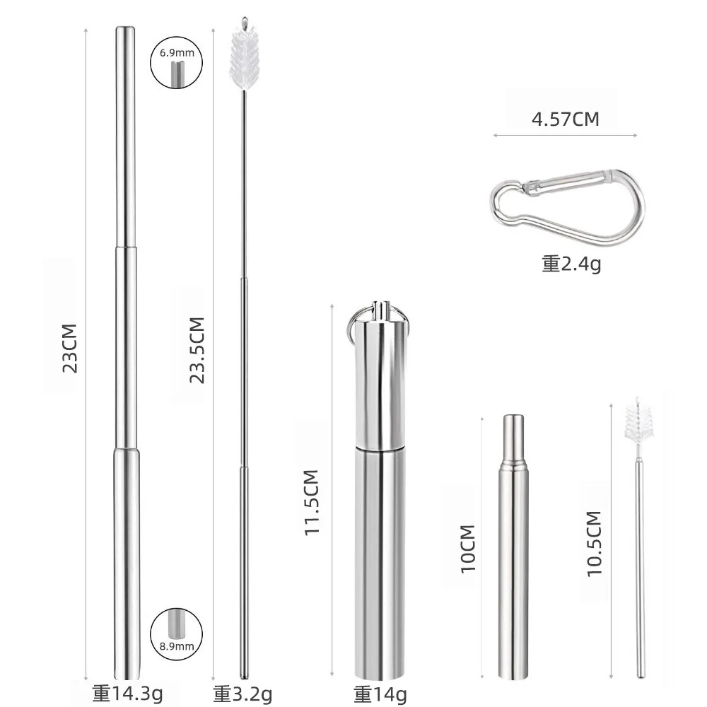 Телескопическая из нержавеющей стали питьевой соломы портативный соломы для путешествий многоразовые Раскладной Металлический соломы с щеткой соломинки