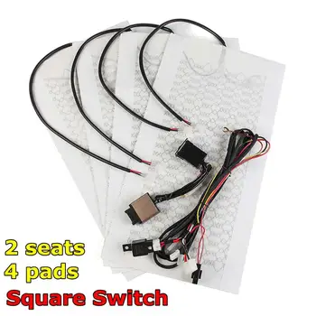 

1 Set 2 Seats 4 Pads Universal Carbon Fiber Heated Seat Heater 12V Pads 2 Dial 5 Level Switch Winter Warmer Seat Covers