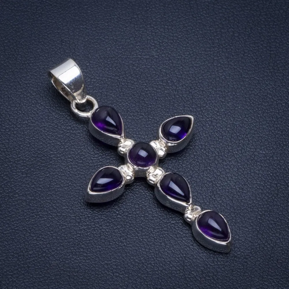 

Natural Amethyst Handmade Unique 925 Sterling Silver Pendant 2" B3058