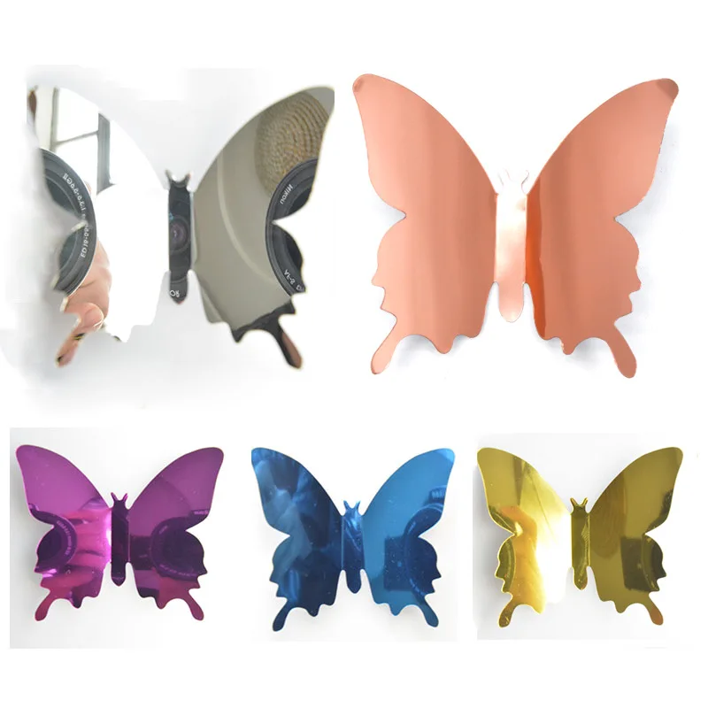 12pcs 3D Mirror Butterfly Wall Stickers Suitable for Living Room and Bedroom Ornament Personalized Home Decoration Accessories