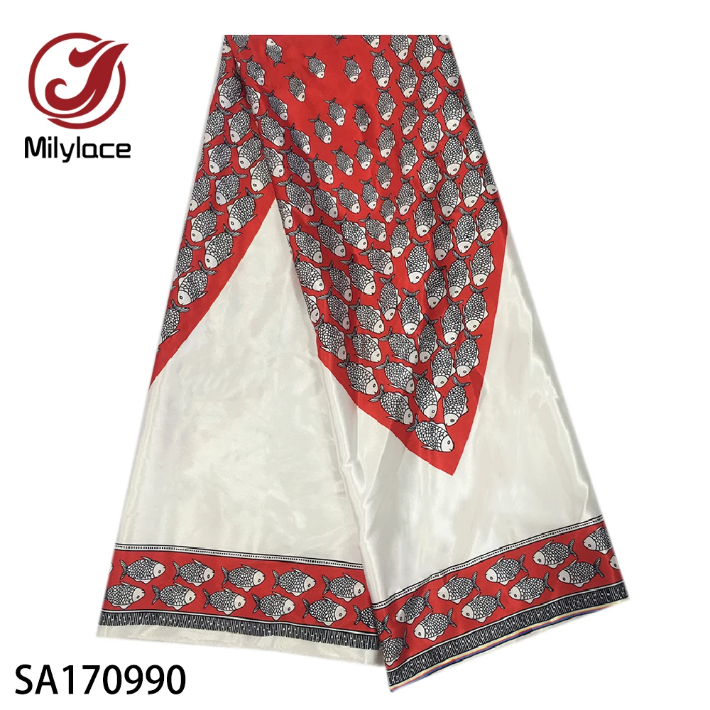 Новое поступление африканская атласная ткань с принтом 5 ярдов Высокое качество нигерийский восковой дизайн атласная ткань с принтом для одежды SA170978