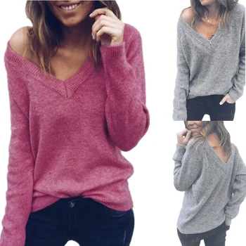 

ZOGAA Winter Women Sweater Women Warm Sexy V Neck Knitted Sweater Cashmere Sweater Female Solid Loose Casual Pullovers Jumper