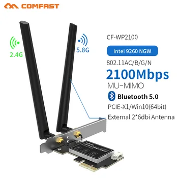 

Dual Band 2100Mbps Desktop Wireless PCI-E WiFi AC 9260NGW Bluetooth 5.0 Adapter 802.11ac 2.4G/5G MU-MIMO for Win10 6dbi Antenna