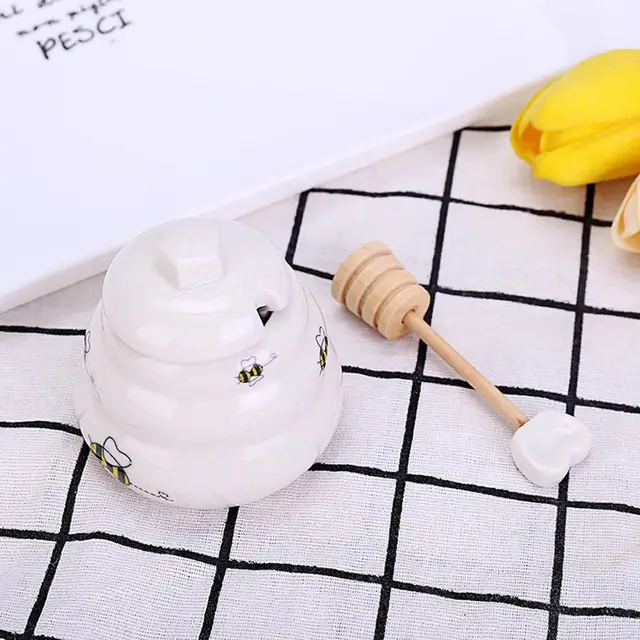 Konyhai Jar Honey Pot Mini Kerámia Mézes Edény Dicsókkal, Ajándékba, Kis Cukor Adagoló