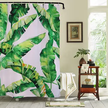 

Banana Leaf Shower Curtain - Tropical Green Leaves Polyester Waterproof Fabric Shower Curtain Set for Bathroom Decorations with