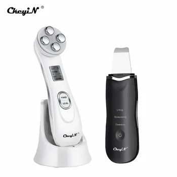 

New Ultrasonic Face Skin Scrubber Facial Cleansing Peeling Pore Cleaner Machine + RF EMS LED Anti Aging Facial Massager