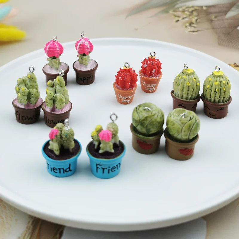 

10PCS 3D Kawaii Bonsai cactus Charms Pendants for DIY decoration bracelets necklace earring key chain Jewelry Making