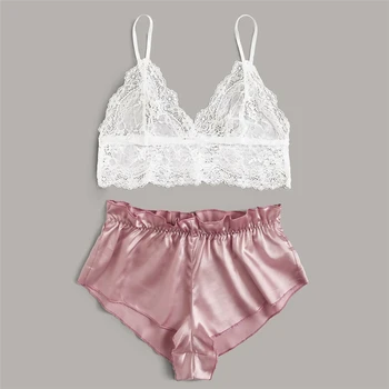 

Sexy Pajamas Women plus size Lace summer Sleepwear Satin sleep Pyjamas Women pijama sexy mujer 2xl