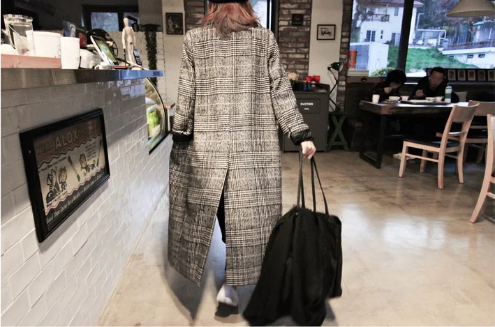 Autumn Winter Cashmere Trench Jacket Women long Casual Plaid Coat Thickness Warm Woolen Coat Button Pocket Jackets outwear