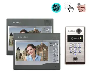 

ZHUDELE Fingerprint CCD Camera Video Door Phone 7" Home Security Door Bell System for Villa 1camera+2monitors