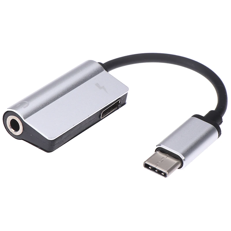Usb type-C аудио адаптер для зарядки 2 в 1 type C штекер для женщин 3,5 мм разъем для наушников+ зарядный конвертер для мобильного телефона Android - Цвет: Серебристый