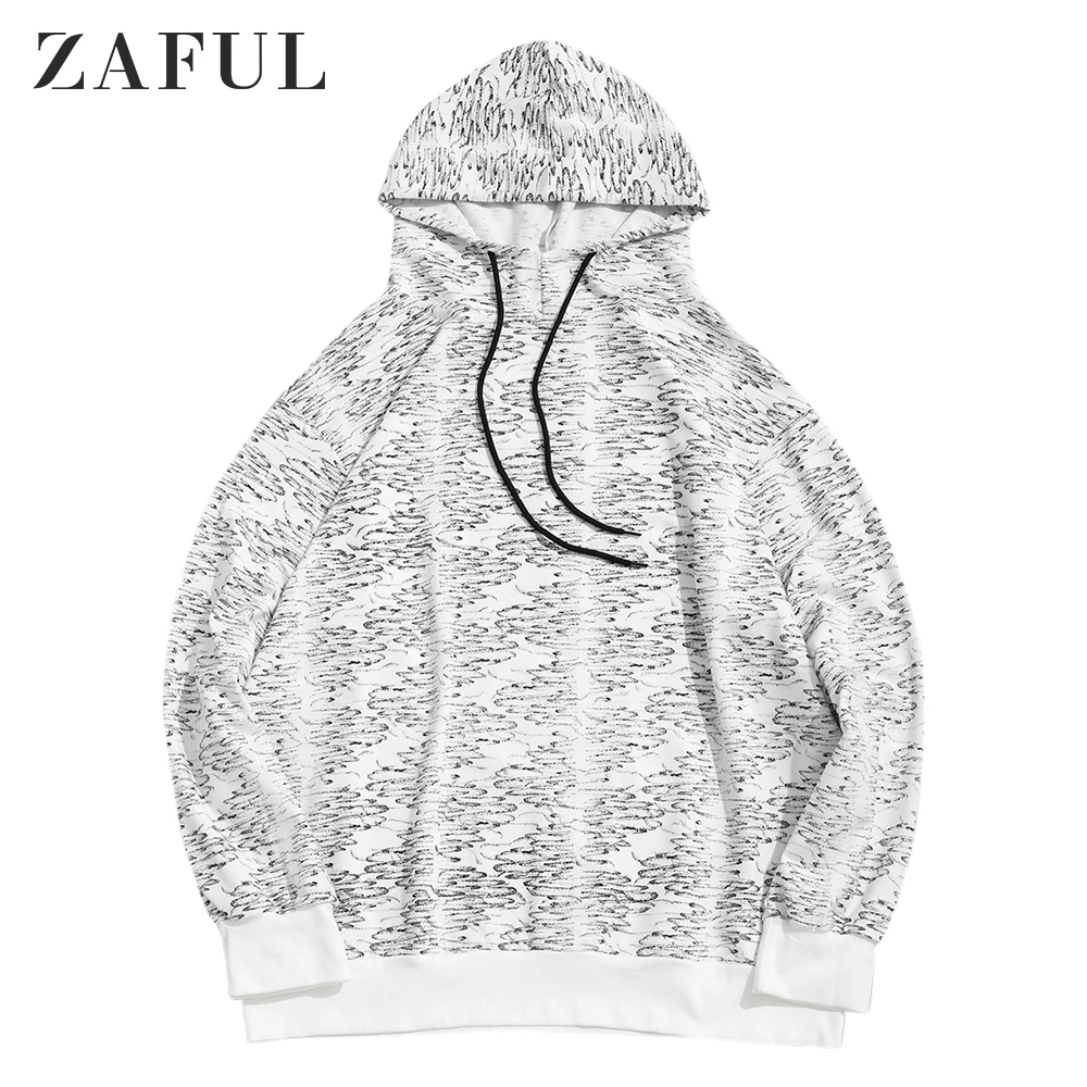 ZAFUL мужские хип-хоп крутые пуловеры уличная хлопковая толстовка с капюшоном шнурок цифровой печатный Повседневный пуловер Толстовка