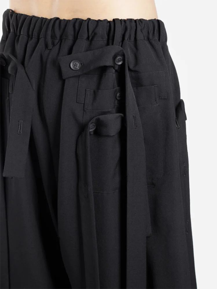 Men's Shorts Summer New Elastic Waist Multi-Button Multi-Ribbon Design Relaxed Leisure Youth Urban Trend Large Size Shorts