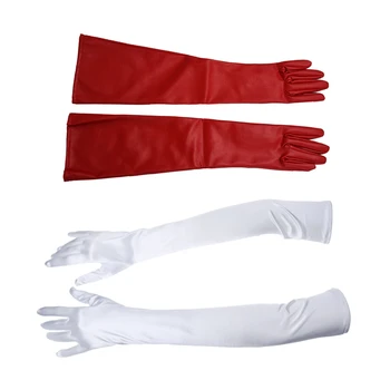 

1 Pair 21 Inch Women Arm Long Satin Elbow Gloves White & 1 Pair Stylish Red Solid Color PU Leather Long Gloves for Women