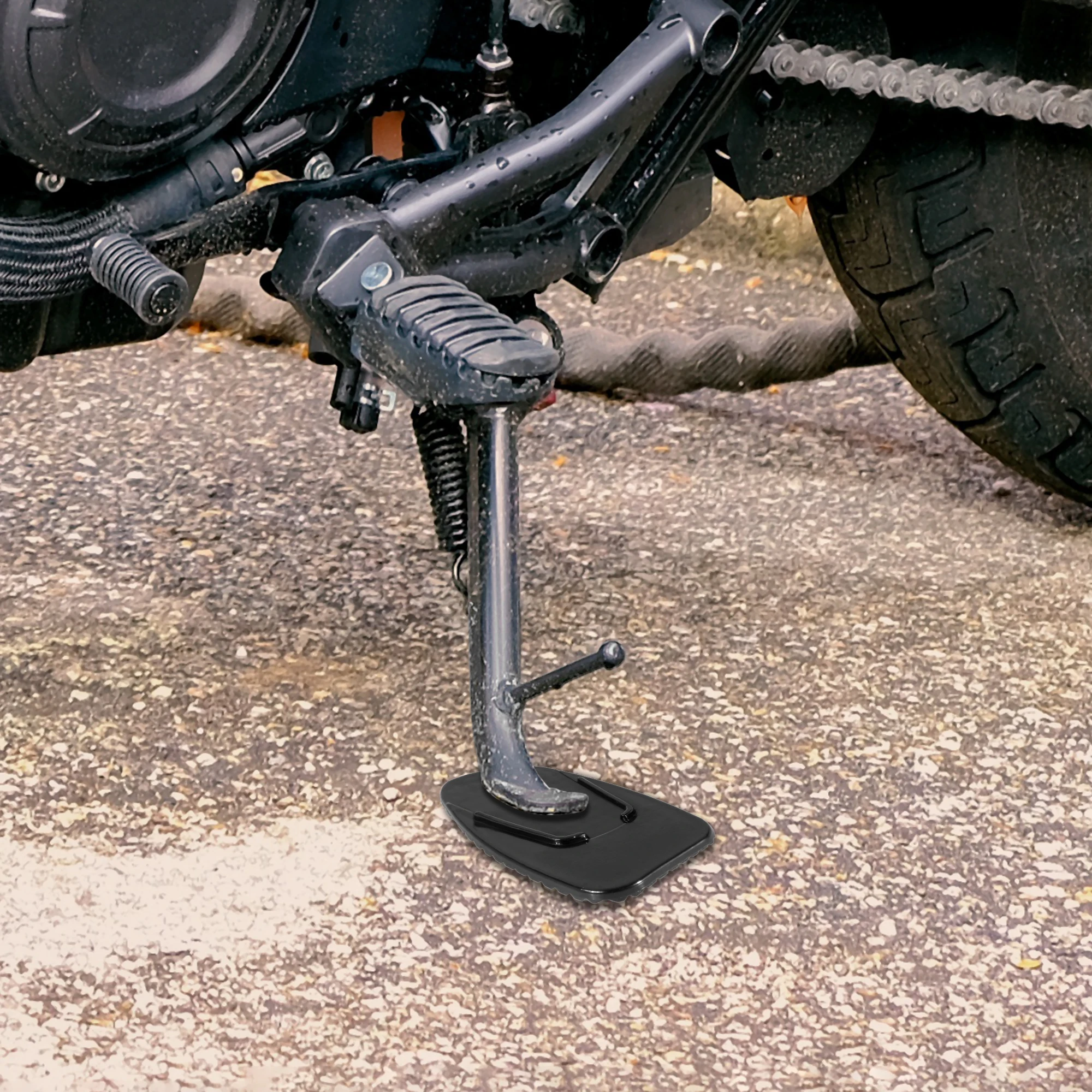 Motoforti Universal Motorcycle Kickstand Side Kick Pad Support Plate Pad Parking Stand Side Stand Extension