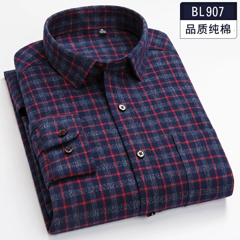 Мужская Фланелевая рубашка с длинным рукавом размера плюс 5XL 6XL 7XL 8XL, хлопок, высокое качество - Цвет: 907