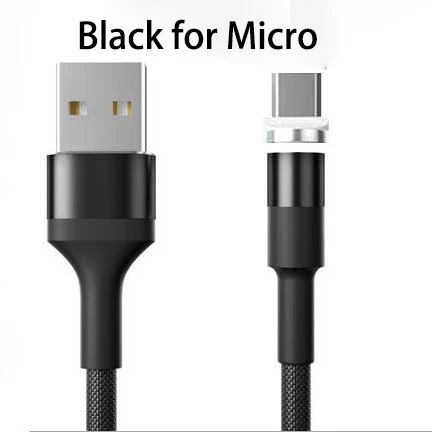 Black Micro Cable 360 градусов Поворот круговая Магнитный строка данных для iPhone X 8 7 6 Plus& кабель Micro USB и кабель Тип usb-C кабель с разъемом usb-c - Цвет: Black Micro Cable