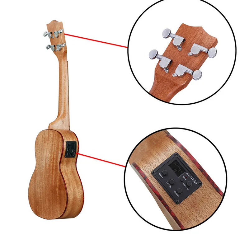 24 дюйма миниатюрная гитара укулеле-раковина абалона, Sapele Ukulele нейлоновыми струнами High-end 2-ступенчатый пикап ЖК-дисплей Дисплей Профессиональный музыкальный инструмент